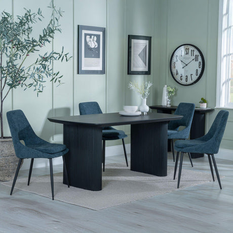 Bern Fluted Black Dining Set - Peyton Blue Fabric Dining Chair-2