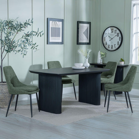 Bern Fluted Black Dining Set - Peyton Green Fabric Dining Chair-4