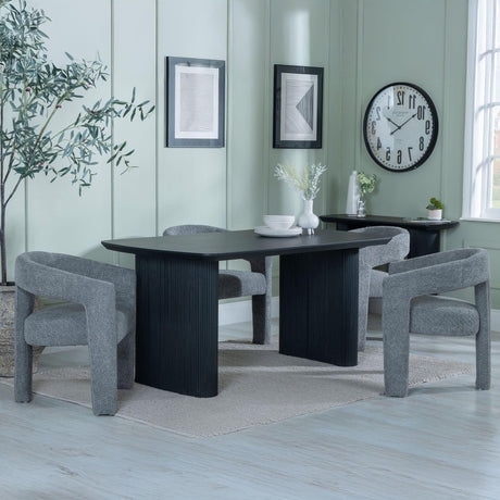 Bern Fluted Black Dining Set - Kiefer Grey Boucle Fabric Dining Chair-2