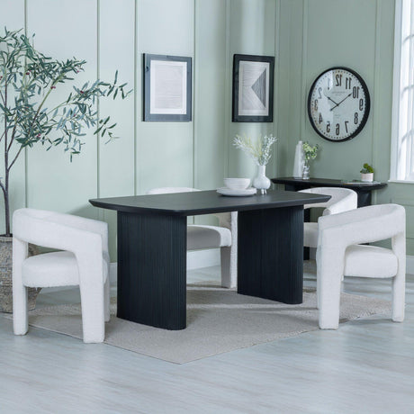 Bern Fluted Black Dining Set - Kiefer Cream Boucle Fabric Dining Chair