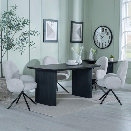 Bern Fluted Black Dining Set - Theo Grey Fabric Swivel Dining Chair-2