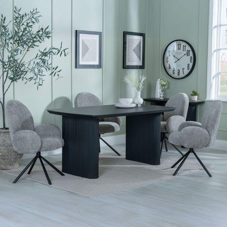 Bern Fluted Black Dining Set - Theo Dark Grey Fabric Swivel Dining Chair