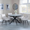 Bronx Grey Concrete Effect 4 Seater Round Dining Set with Spider Legs - 4 Ace Beige Fabric Swivel Dining Chair-2