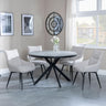 Ezra Grey Concrete 4 Seater Round Dining Set with Spider Legs - 4 Ace Beige Fabric Swivel Dining Chair-3