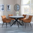 Ezra Grey Concrete 4 Seater Round Dining Set with Spider Legs - 4 Ace Orange Fabric Swivel Dining Chair