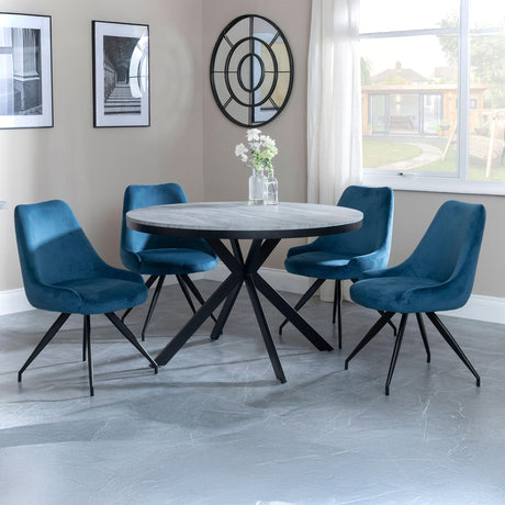 Barking Grey Concrete Effect 4 Seater Round Dining Set with Spider Legs - Diana Velvet Fabric Swivel Dining Chair