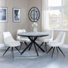 Ezra Grey Concrete 4 Seater Round Dining Set with Spider Legs - 4 Arctic Cream Velvet Fabric Swivel Dining Chair-4