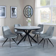 Ezra Grey Concrete 4 Seater Round Dining Set with Spider Legs - 4 Arctic Grey Velvet Fabric Swivel Dining Chair