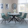 Bronx Grey Concrete Effect 4 Seater Round Dining Set with Spider Legs - 4 Boden Green Fabric Swivel Dining Chair-4