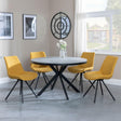 Bronx Grey Concrete Effect 4 Seater Round Dining Set with Spider Legs - 4 Boden Yellow Fabric Swivel Dining Chair