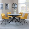 Bronx Grey Concrete Effect 4 Seater Round Dining Set with Spider Legs - 4 Boden Yellow Fabric Swivel Dining Chair