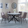 Bronx Grey Concrete Effect 4 Seater Round Dining Set with Spider Legs - 4 Corona Camel Fabric Dining Chair-3