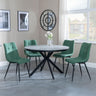 Bronx Grey Concrete Effect 4 Seater Round Dining Set with Spider Legs - 4 Corona Green Fabric Dining Chair-6