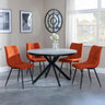 Bronx Grey Concrete Effect 4 Seater Round Dining Set with Spider Legs - 4 Corona Orange Fabric Dining Chair-4