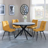 Bronx Grey Concrete Effect 4 Seater Round Dining Set with Spider Legs - 4 Corona Yellow Fabric Dining Chair-5