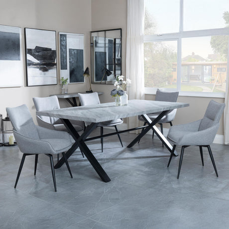 Ezra Grey Concrete Dining Set with Cross Legs - Ace Grey Fabric Swivel Dining Chair-2