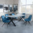 Ezra Grey Concrete Dining Set with Cross Legs - Arctic Blue Velvet Fabric Swivel Dining Chair