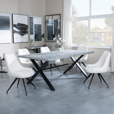 Ezra Grey Concrete Dining Set with Cross Legs - Arctic Cream Velvet Fabric Swivel Dining Chair-4