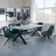 Ezra Grey Concrete Dining Set with Cross Legs - Arctic Green Velvet Fabric Swivel Dining Chair