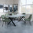 Ezra Grey Concrete Dining Set with Cross Legs - Peyton Green Fabric Dining Chair-2