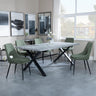 Ezra Grey Concrete Dining Set with Cross Legs - Peyton Green Fabric Dining Chair-2