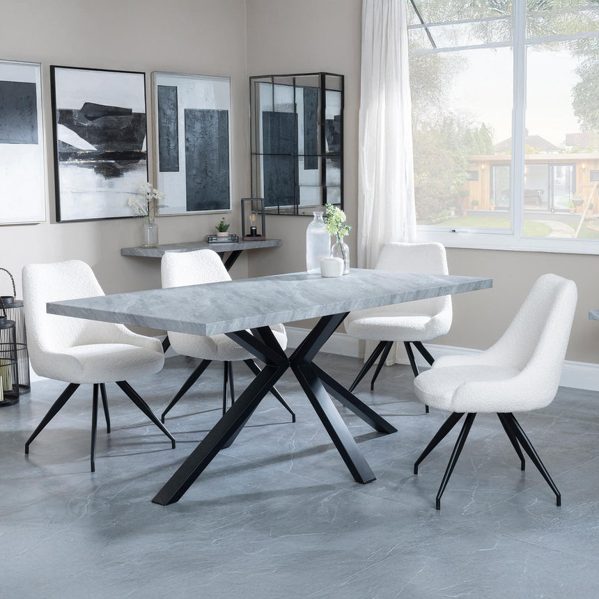 Ezra Grey Concrete Dining Set with Spider Legs - Arctic Cream Velvet Fabric Swivel Dining Chair-4