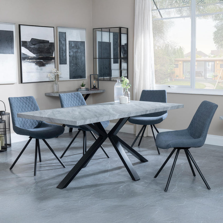 Bronx Grey Concrete Effect Dining Set with Spider Legs - Boden Dark Grey Fabric Swivel Dining Chair-5