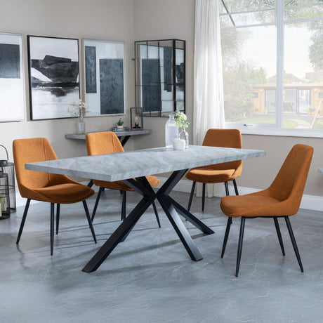 Ezra Grey Concrete Dining Set with Spider Legs - Darwin Orange Fabric Dining Chair-2