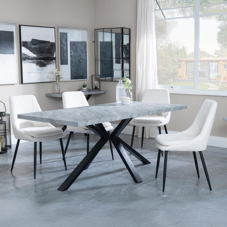 Ezra Grey Concrete Dining Set with Spider Legs - Peyton Cream Fabric Dining Chair-4