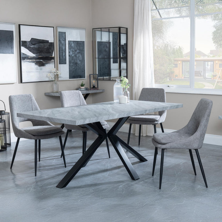 Ezra Grey Concrete Dining Set with Spider Legs - Peyton Grey Fabric Dining Chair-3