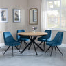 Bronx Industrial Oak Effect 4 Seater Round Dining Set with Spider Legs - 4 Arctic Blue Velvet Fabric Swivel Dining Chair-3
