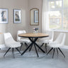 Bronx Industrial Oak Effect 4 Seater Round Dining Set with Spider Legs - 4 Arctic Cream Velvet Fabric Swivel Dining Chair-4