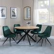 Bronx Industrial Oak Effect 4 Seater Round Dining Set with Spider Legs - 4 Arctic Green Velvet Fabric Swivel Dining Chair