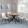 Bronx Industrial Oak Effect 4 Seater Round Dining Set with Spider Legs - 4 Corona Beige Fabric Dining Chair-2