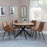 Bronx Industrial Oak Effect 4 Seater Round Dining Set with Spider Legs - 4 Corona Brown Fabric Dining Chair-8