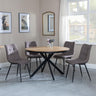 Bronx Industrial Oak Effect 4 Seater Round Dining Set with Spider Legs - 4 Corona Camel Fabric Dining Chair-3