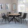 Bronx Industrial Oak Effect 4 Seater Round Dining Set with Spider Legs - 4 Corona Grey Fabric Dining Chair-9