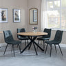 Bronx Industrial Oak Effect 4 Seater Round Dining Set with Spider Legs - 4 Corona Light Grey Fabric Dining Chair-7