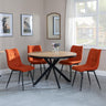 Bronx Industrial Oak Effect 4 Seater Round Dining Set with Spider Legs - 4 Corona Orange Fabric Dining Chair-4