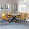 Bronx Industrial Oak Effect 4 Seater Round Dining Set with Spider Legs - 4 Corona Yellow Fabric Dining Chair-5
