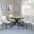 Bronx Industrial Oak Effect 4 Seater Round Dining Set with Spider Legs - 4 Darwin Cream Fabric Dining Chair