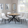 Bronx Industrial Oak Effect 4 Seater Round Dining Set with Spider Legs - 4 Darwin Cream Fabric Dining Chair