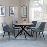 Bronx Industrial Oak Effect 4 Seater Round Dining Set with Spider Legs - 4 Darwin Grey Fabric Dining Chair-6