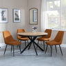 Bronx Industrial Oak Effect 4 Seater Round Dining Set with Spider Legs - 4 Darwin Orange Fabric Dining Chair-3
