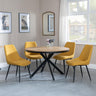 Bronx Industrial Oak Effect 4 Seater Round Dining Set with Spider Legs - 4 Darwin Yellow Fabric Dining Chair-2