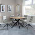 Ezra Oak 4 Seater Round Dining Set with Black Spider Legs - 4 Diego Beige Leather Swivel Dining Chair