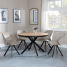 Ezra Oak 4 Seater Round Dining Set with Black Spider Legs - 4 Ion Beige Velvet Fabric Swivel Dining Chair-3