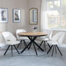Ezra Oak 4 Seater Round Dining Set with Black Spider Legs - 4 Ion Cream Boucle Teddy Fabric Swivel Dining Chair-5