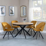 Ezra Oak 4 Seater Round Dining Set with Black Spider Legs - 4 Ion Mustard Velvet Fabric Swivel Dining Chair-2