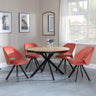 Ezra Oak 4 Seater Round Dining Set with Black Spider Legs - 4 Ion Orange Velvet Fabric Swivel Dining Chair-4